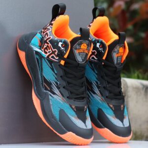 Summer mesh Basketball shoes for men anti-slip and wear resistant in black/orange